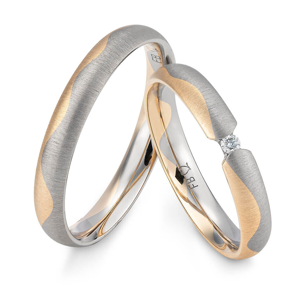 Eheringe Wave Sunrise & Weißgold Breuning 48/06719 & 48/06720