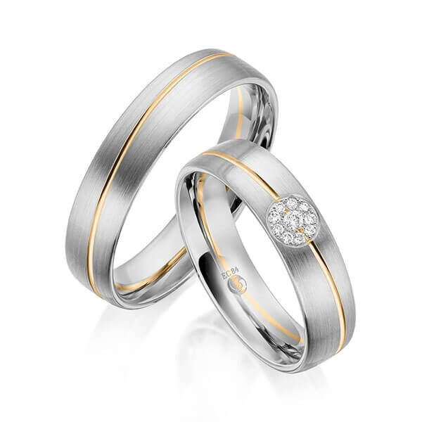 Paar Trauringe / Eheringe Palladium 585/- Roségold 585/- zus. 0,070 ct, tw, si - RU-1604-14