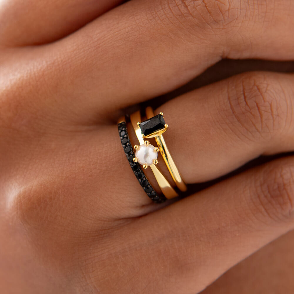 Stapelring Silber 925 Gold Zirkonia Schwarz Gisser R066YZ