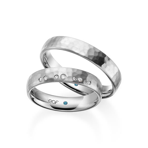 egf Trauringe Palladium-Silber Hammerschlag matt Brillant F-1352-4