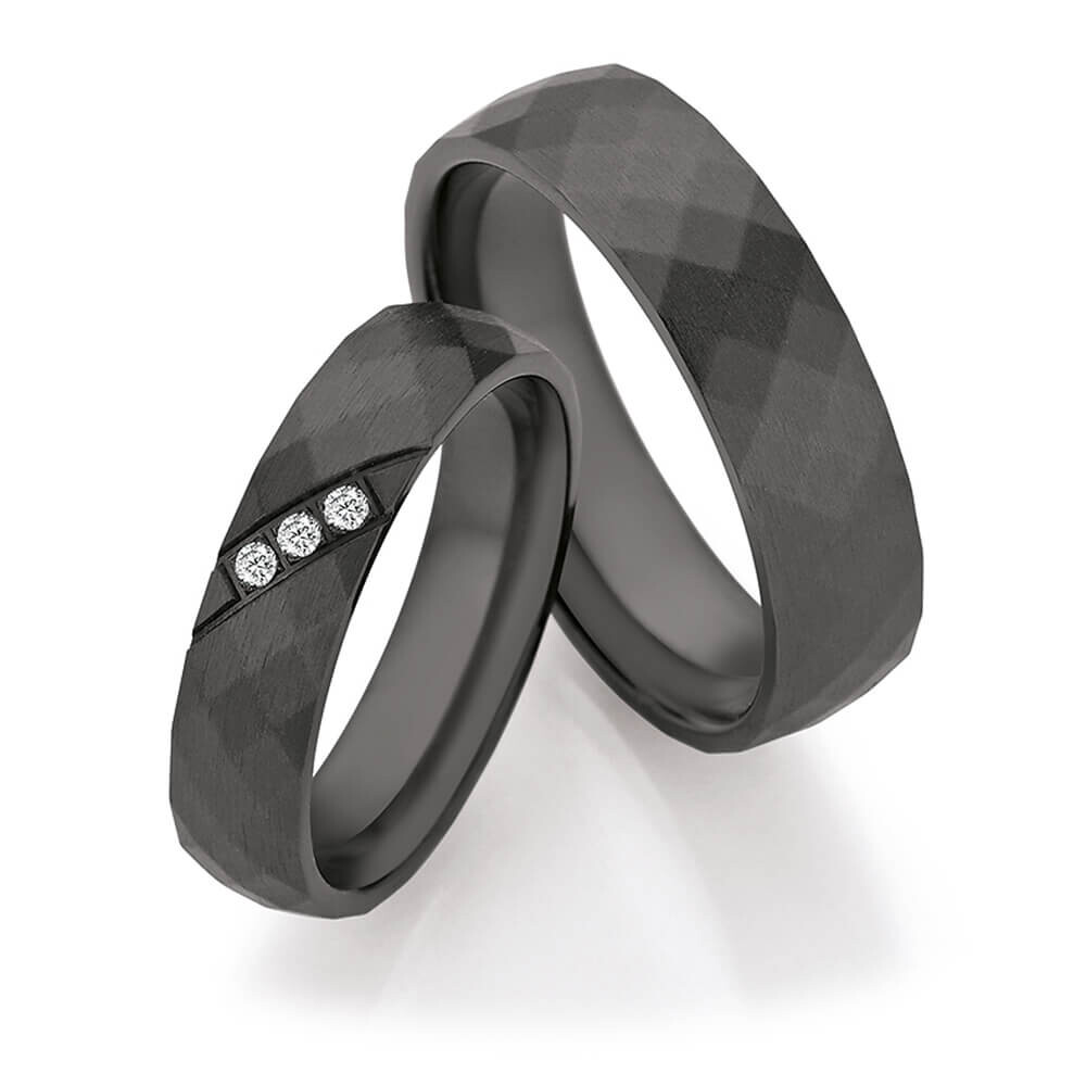 Schwarze Eheringe Zirkonium Längsmatt Ruesch 14/30050 & 14/30060