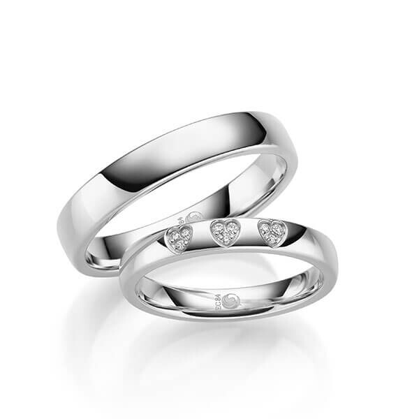 Paar Trauringe / Eheringe Palladium 585/- zus. 0,045 ct, tw, si - RU-1701-6