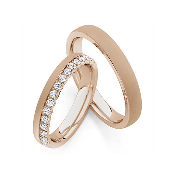 Paar Trauringe / Eheringe Peach-Gold 585/- zus. 0,320 ct, tw, si - RU-1765-6