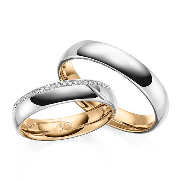 Paar Trauringe / Eheringe Innen Roségold 375/- , außen Weißgold 375/- zus. 0,135 ct, tw, si - RU-1644-13