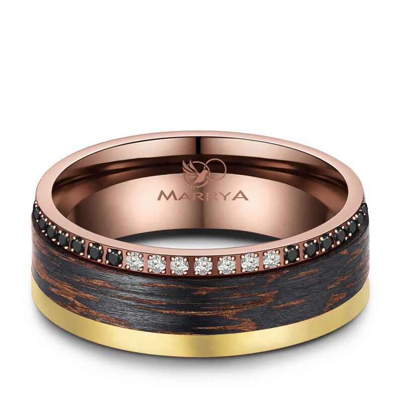 Breite Eheringe Partnerringe Carbon Bronce Gold Marrya CB-07