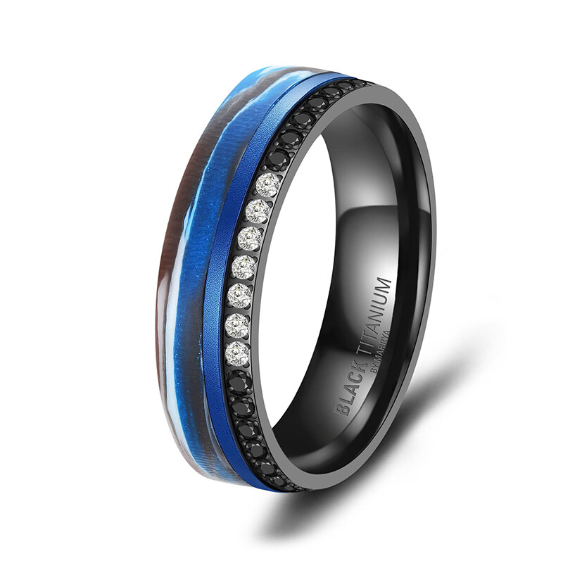Eheringe Black Titanium Blue Ocean Zirkonia Marrya BT-14