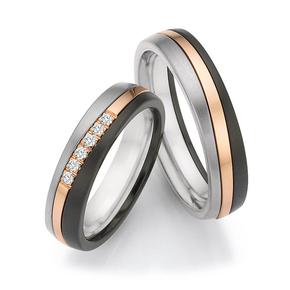 Trauringe Surfing Colors Zirkonium & Roségold & Titan Ruesch 14/20010