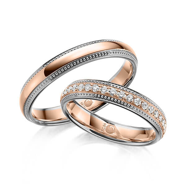 Paar Trauringe / Eheringe Graugold 585/- Rotgold 585/- zus. 0,285 ct, tw, si - RU-1622-12