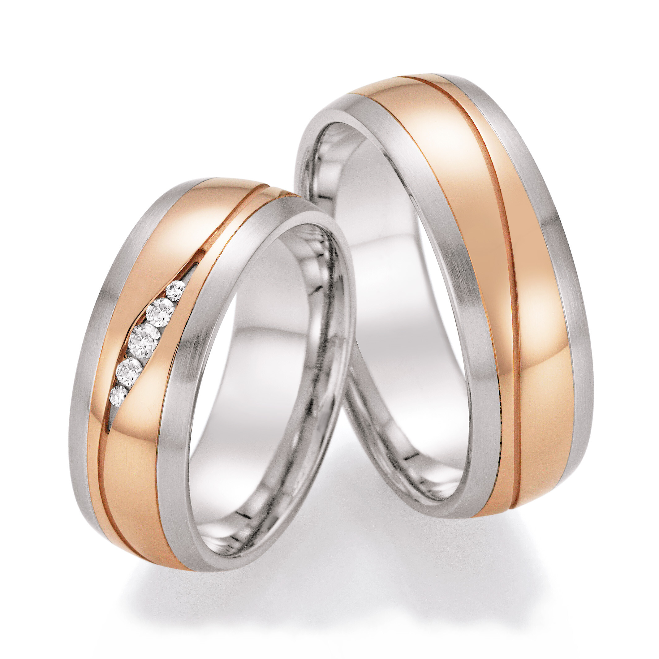 Ruesch Trauringe 88/06010-070 & 88/06020-070 Rotgold 585 & Edelstahl