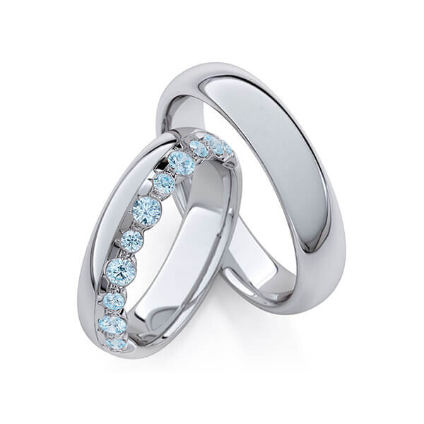 Trauringe Memoire Graugold 375 Skyblue zus. 0,475 ct. Rubin RU-1763