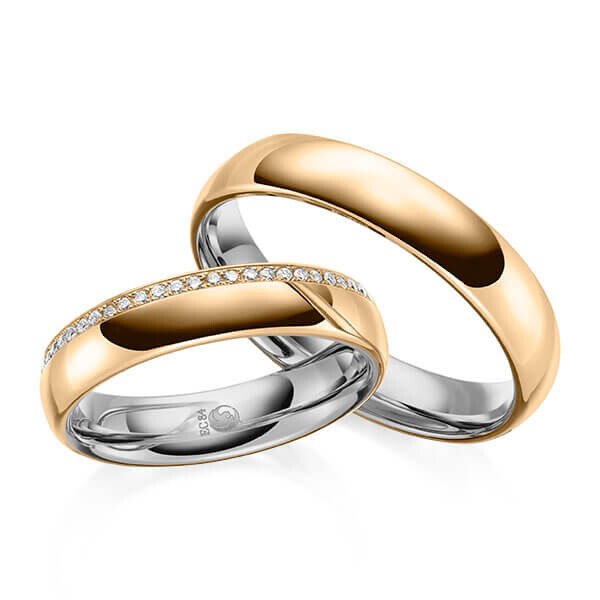 Paar Trauringe / Eheringe Innen Platin 600/- , außen Roségold 585/- zus. 0,135 ct, tw, si - RU-1644-8
