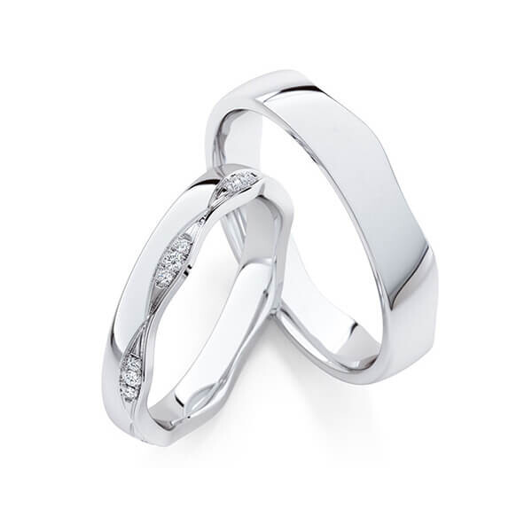 Paar Trauringe / Eheringe Palladium 950/- zus. 0,140 ct, tw, si - RU-1774-3