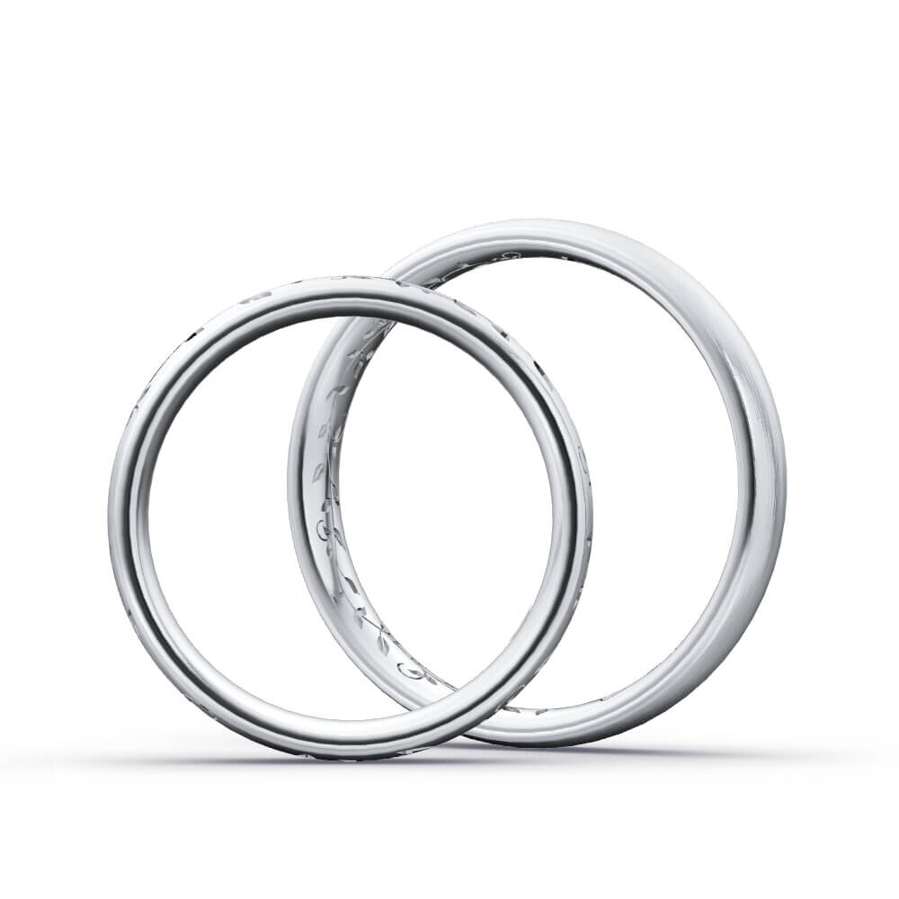 Trauringe / Partnerringe Floral Silber 925 Strichmatt Brillant 0,020 ct.