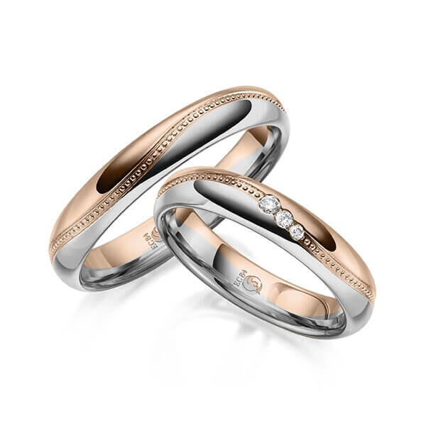 Paar Trauringe / Eheringe Rotgold 375/- Graugold dunkel 375/- zus. 0,060 ct, tw, si - RU-1626-15