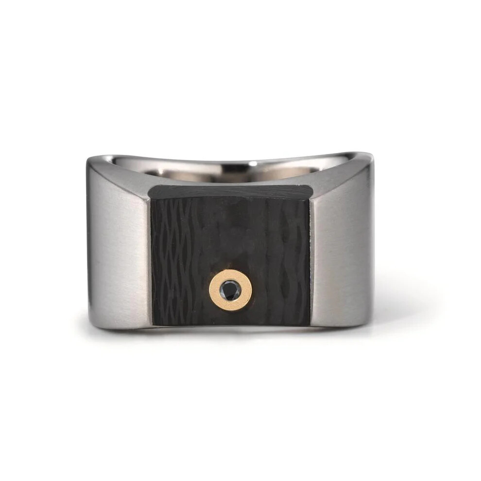 Herrenring Titan Carbon & 18k Gold Diamant schwarz TeNo 52731