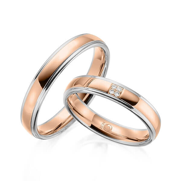 Paar Trauringe / Eheringe Palladium 585/- Rotgold 585/- zus. 0,020 ct, tw, si - RU-1600-13