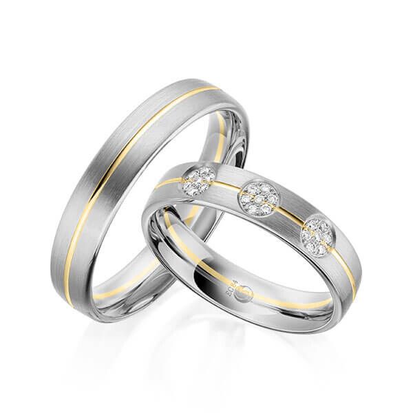 Paar Trauringe / Eheringe Graugold 585/- Gelbgold 585/- zus. 0,105 ct, tw, si - RU-1605-11
