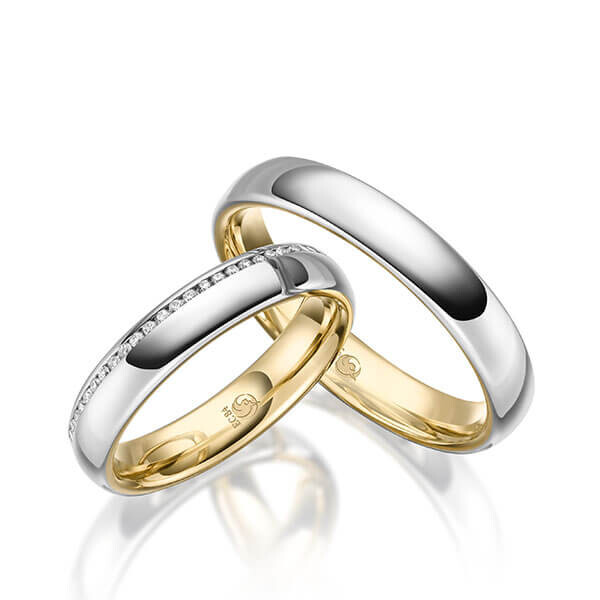 Paar Trauringe / Eheringe Innen Gelbgold 333/- , außen Weißgold 333/- zus. 0,145 ct, tw, si - RU-1640-1