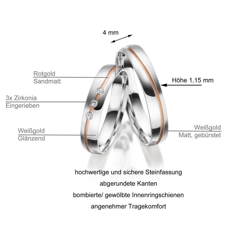Trauringe Partnerringe Weißgold 333 & Rotgold 333 Marrya GO-48 Info