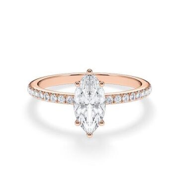 Verlobungsring Hidden Halo Lab-Grown Marquise-Diamant Rotgold Rubin RU-1901