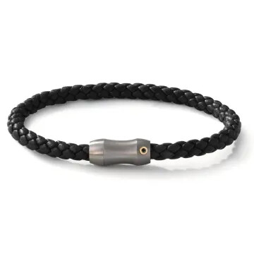 Armband Titan & 18k Gold mit Diamant schwarz, Leder 20cm TeNo 60297