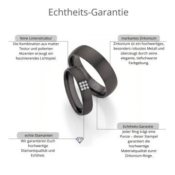 Schwarze Eheringe Zirkonium Diamanten Ruesch 14/30110 & 14/30120