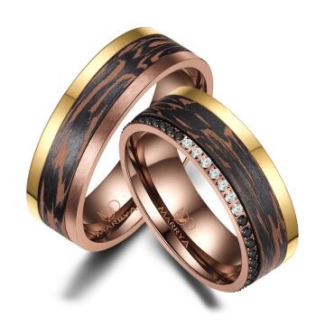 Breite Eheringe Partnerringe Carbon Bronce Gold Marrya CB-07