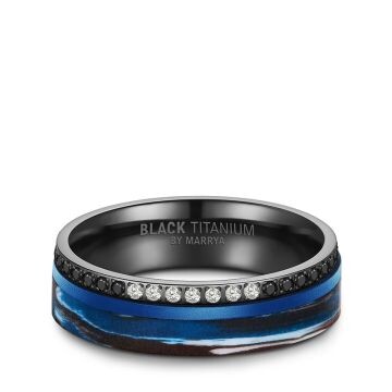 Eheringe Black Titanium Blue Ocean Zirkonia Marrya BT-14