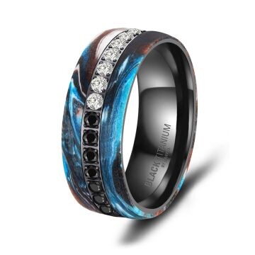 Partnerringe Black Titanium Blue Ocean Zirkonia Marrya BT-16
