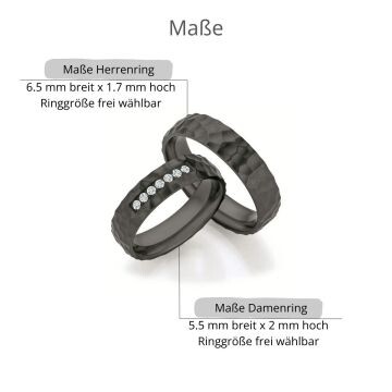 Schwarze Eheringe Zirkonium Hammerschlag Ruesch 14/30030 & 14/30040