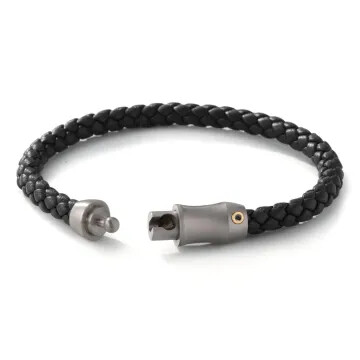 Armband Titan & 18k Gold mit Diamant schwarz, Leder 20cm TeNo 60297