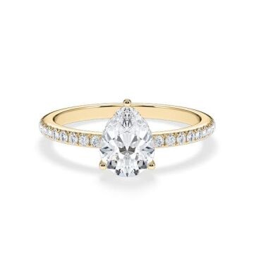 Verlobungsring Hidden Halo Lab-Grown Tropfen-Diamant Gelbgold RU-1903