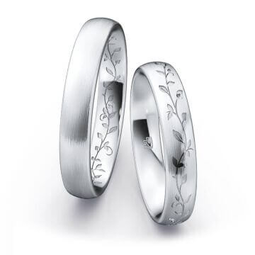 Trauringe / Partnerringe Floral Silber 925 Strichmatt Brillant 0,020 ct.