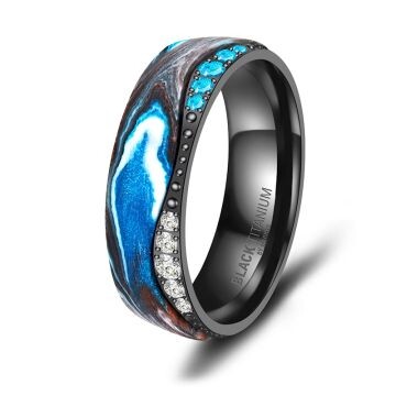 Trauringe Black Titanium Blue Ocean Zirkonia Marrya BT-15