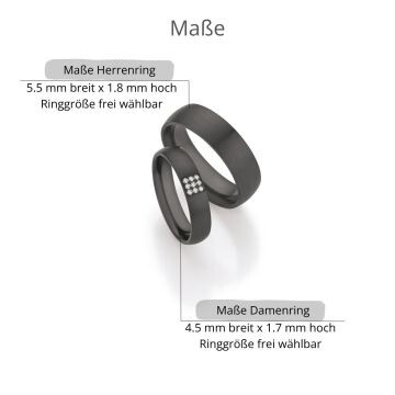 Schwarze Eheringe Zirkonium Diamanten Ruesch 14/30110 & 14/30120
