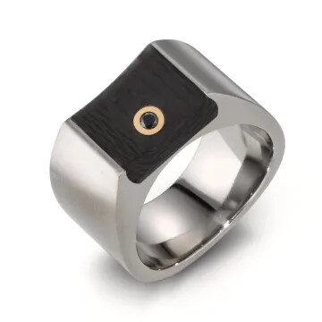 Herrenring Titan Carbon & 18k Gold Diamant schwarz TeNo 52731