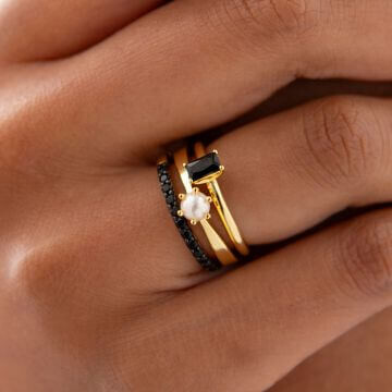 Stapelring Silber 925 Gold Zirkonia Schwarz Gisser R066YZ