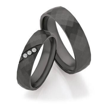 Schwarze Eheringe Zirkonium Längsmatt Ruesch 14/30050 & 14/30060