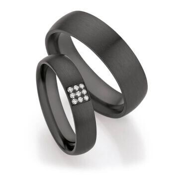 Schwarze Eheringe Zirkonium Diamanten Ruesch 14/30110 & 14/30120