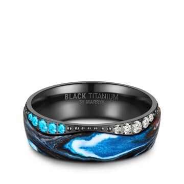 Trauringe Black Titanium Blue Ocean Zirkonia Marrya BT-15